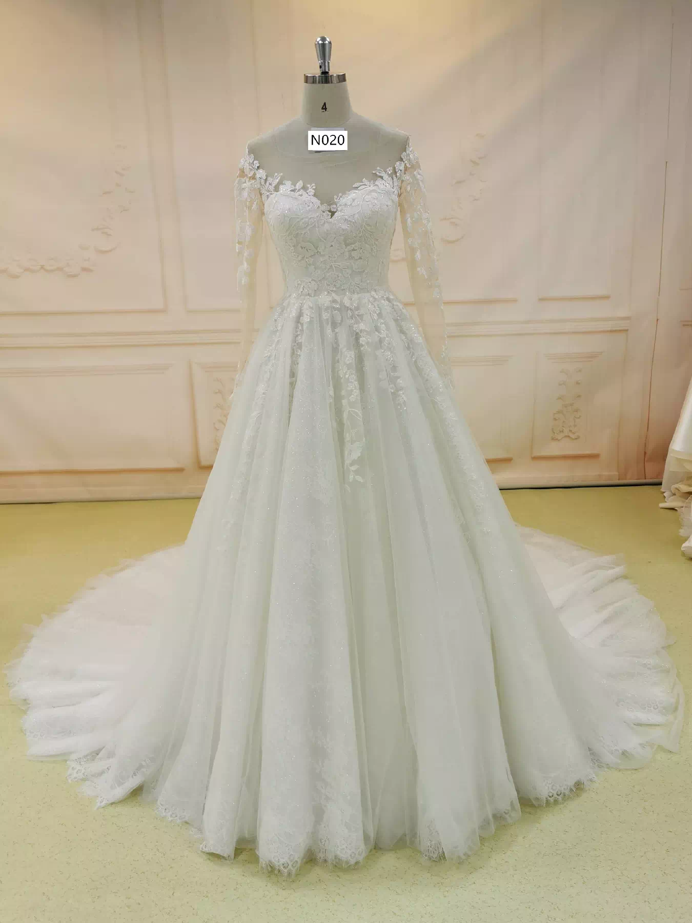 Simple Long Sleeve A Line Wedding Gown N020 - Tina Bridal